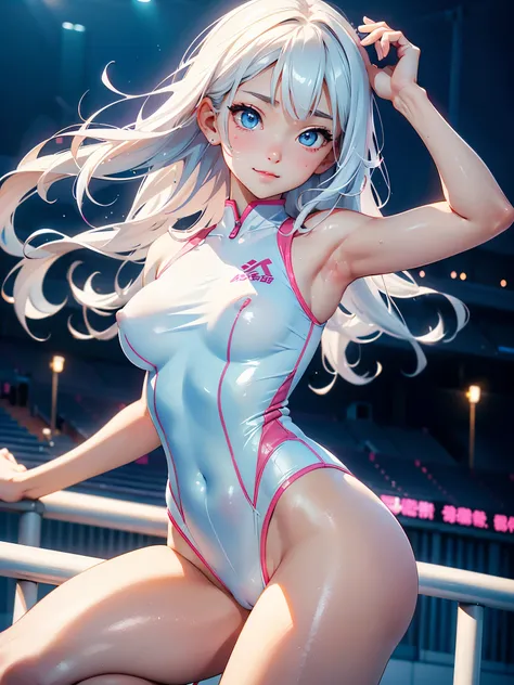 20 year old girl、(((anime-style cute face)))、((White skin)))、Short bob with waves、Very large light blue eyes:1.5、anatomically correct body、The face is bright、Professional Lighting、 slender body、masterpiece、Highest quality、delicate、Open your mouth,looking a...