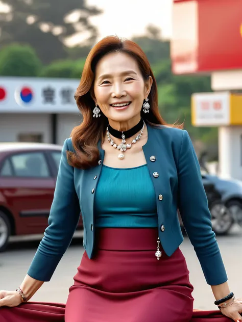 8５ years old　mom　milf　Korean, Lady　large earring　Big choker　navel piercing decoration　A bracelet　realisitic　Gorgeous Madame Beautiful Mature Woman　sexly　Smile　Gentle woman navel piercing　４K　High quality　Gorgeous Madame Beautiful Mature Woman