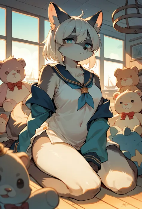 cover page, highres, top quality, best quality, paid reward available, unparalleled masterpiece, perfect artwork, absurdres, High-quality illustrations, super high resolution, detailed background, perfect anatomy(1girl, kemono, furry anthro, kemono, sleepy...