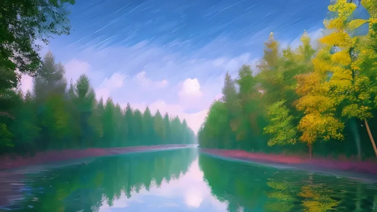 Style, ChromaV5, nvinkpunk, (extremely detailed 8k CG unit wallpaper), an image of a majestic river, trees on the sides, small waterfall, intense fog, award-winning photography, chromatic aberration, detailed, HDR, Bloom, Monet style, Pissarro and Sisley, ...