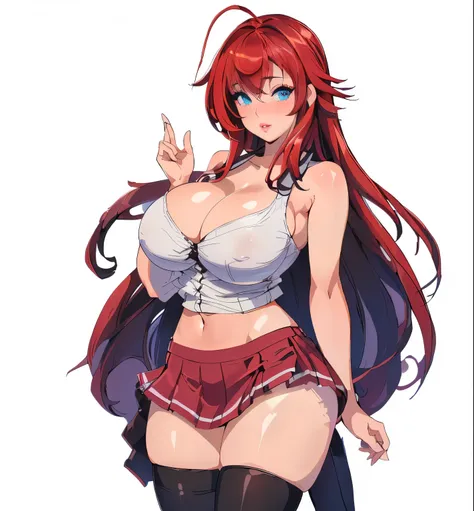 Score_9, Scate_8_up, Scater_7_up, scate_6_up, 24 -eades -doldy sexy girl, 1 girl, rias gremory (dxd), long and vibrant red hair, being, large breasts, large breasts, very large breasts, blue eyes, blush, wide hips , sand watch figure, perfectly round breas...