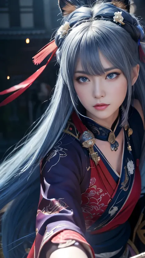 masterpiece,Highest quality、Ultra HD、Ultra-high resolution、wonderful, (CG illustration、8k )、night, Outdoor,  ancient China, ((2 women)), Mature Woman, Blue and white hair color, Gray blue eyes, Pale pink lips, Indifference, 真swordさ, bangs,Surreal Onmyoji、 ...