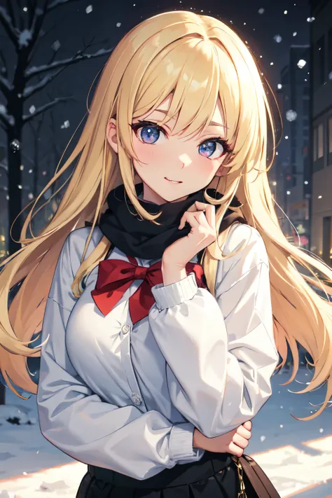 8ｋ,Highest quality,masterpiece, Sharp focus,high school girl，，Blonde，Lewd，Winter clothes