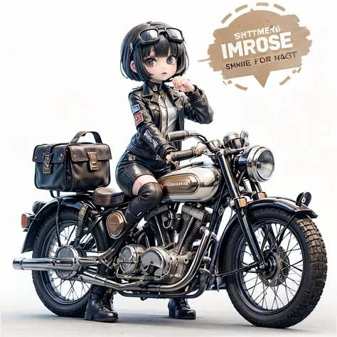 (Porcelain Man々shape)、(陶Porcelain Man々shape)、(Ride a classic motorcycle:1.2 )、(Vintage Bikes、Bluff Superior SS100)、(Arabian desert background:1.4)、Beautiful young Japanese々woman、Beautiful Face, Black Hair, Short Bob Hair, Red classic leather jacket、leather...