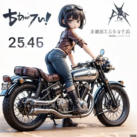 (Porcelain Man々shape)、(陶Porcelain Man々shape)、(Ride a classic motorcycle:1.2 )、(Vintage Bikes、Bluff Superior SS100)、(Arabian desert background:1.4)、Beautiful young Japanese々woman、Beautiful Face, Black Hair, Short Bob Hair, Red classic leather jacket、leather...