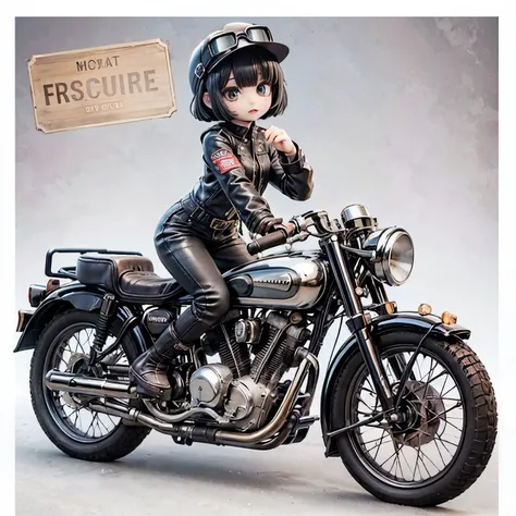 (Porcelain Man々shape)、(陶Porcelain Man々shape)、(Ride a classic motorcycle:1.2 )、(Vintage Bikes、Bluff Superior SS100)、(Arabian desert background:1.4)、Beautiful young Japanese々woman、Beautiful Face, Black Hair, Short Bob Hair, Red classic leather jacket、leather...