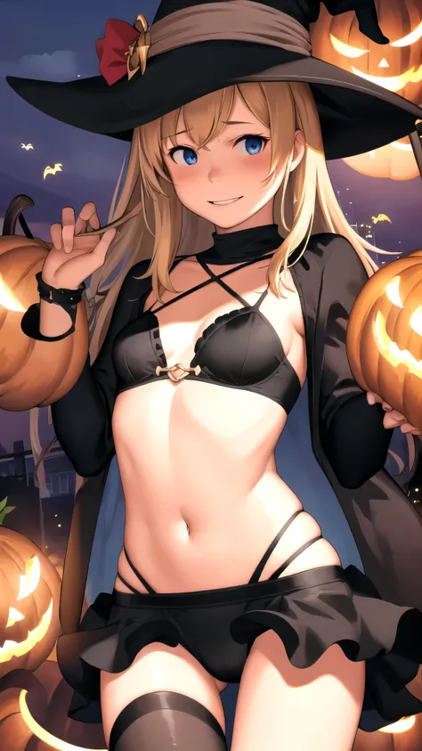 One girl, High resolution, Witch Cosplay,Halloween,bikini,Small breasts,entrance,I came to play a prank on you.