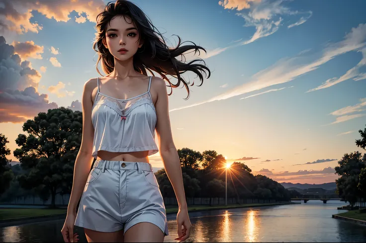 Miss，Loose camisole fit，White，ad，Art，cloud，sunset，