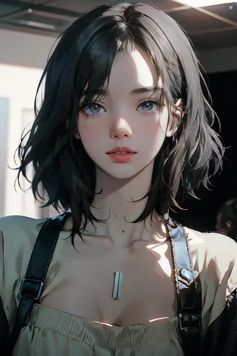 Beautiful girl with realistic black eyes, Pale skin, Medium black hair, Perfect Face, Perfect Eyes, Wearing a coat, Very detailed, General Movies, Digital Painting, 8k, Cinema Lighting, Highest quality, High resolution, well done!, Post-processing, Perfect...
