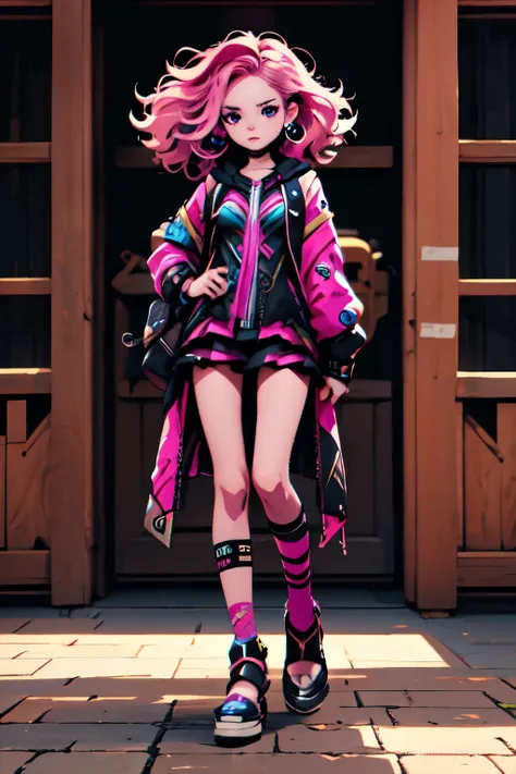 [Jinx League of Legends], Jinx Lol, masterpiece, (best quality: 1.2), (high resolution), (top quality), (8k, 4k, intricate), (full-body), short pink