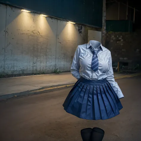 (Best-quality, Masterpiece, Ultra-High-Resolution, (Photorealistic:1.4), Raw Photo, depth of field, extremely details), 1girl, 15-years-old, cowboy shot, (invisible:1.5, no humans:1.5, headless:1.5, faceless:1.5), cute big breasts, chubby, fat, black JK_sh...