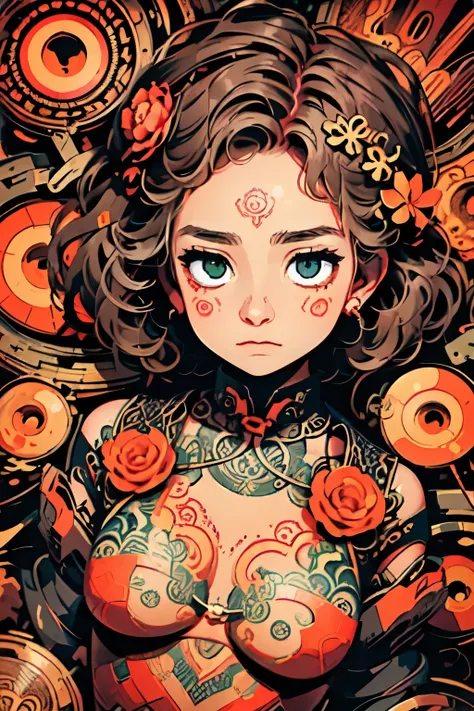 official art, unity 8k wallpaper, ultra detailed, beautiful and aesthetic, masterpiece, best quality, (zentangle, mandala, tangle, entangle), (fractal art:1.3) , 1girl, red flowers,  extremely detailed, dynamic angle, cowboyshot, the most beautiful form of...