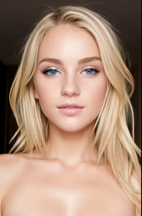 ((best quality)), ((Ultra-high resolution)), ((Reality)), (Intricate details), 1, Blonde Hair, Perfect face, cosmetic:1.5, There is light on the face, Facial details, naked, short hair,