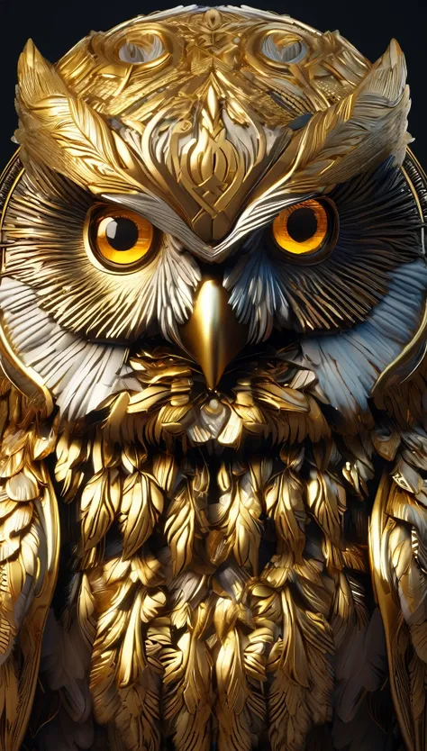 Golden eyed owl illustration, Unreal Engine Rendering + Beast God, Very detailed , B Global Illumination, Exquisite and gorgeous jewelry, Top Trends on cgisociety, Motion Graphics, rossdraws Global Illumination, CG Association