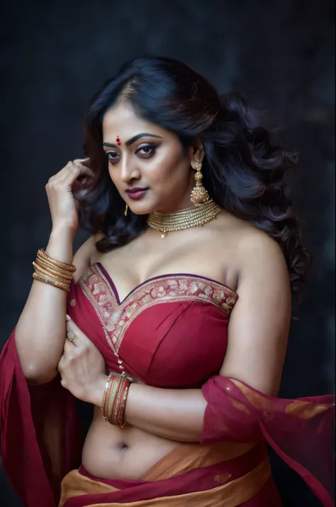 Looks like Sandeepa Dhar, a photo portrait of a beautiful girl 70 years old Woman, padosan aunty, aunti ji, mature aunty, mature beauty, Sexy milf, curvy hot mommy figure, fleshy figure, feminine curve, BLACK lips, ethnic traditional Indian strapless Bra, ...