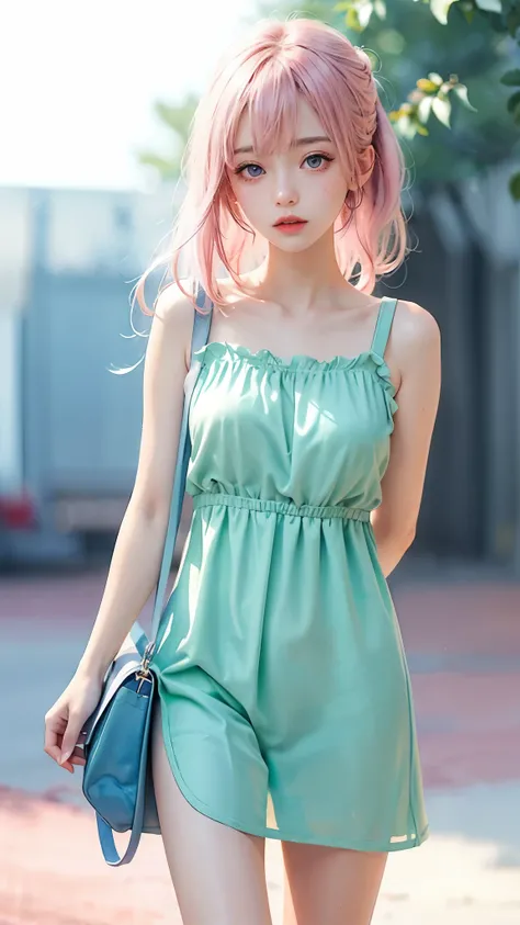(((Blurred background、Watercolor style background)))、A girl、16talent、anatomy、Light pink eyes、#11: Loose Low Ponytail、Light pink hair、Small Breasts、Black open collar dress、Transparent lace dress、translucent、Random pose、best quality、high resolution、high reso...