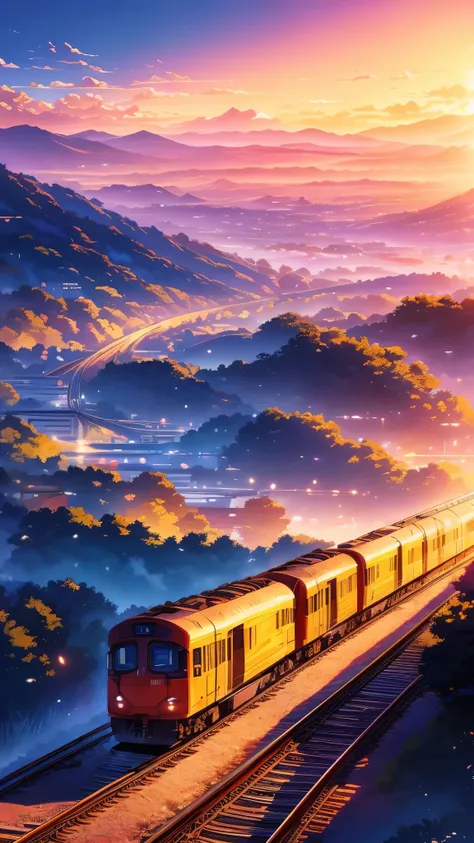 On the railway tracks there is a beauty, with plates, landscape artwork, anime background art, lepfe art, detailed decorations - width 672, Landscape art detailed, lepfe art style, beautiful anime landscape, made in an anime artist&#39;s studio, background...