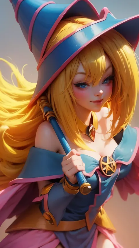 Beautiful face of dark wizard gils. long eyelashes, blue eyes. pink lips. long blonde hair. Yellow hair. exposed shoulders, angelic smile, beautiful well detailed face of the dark wizards gils. blowing a kiss. And winking an eye. She is flirtatious with th...