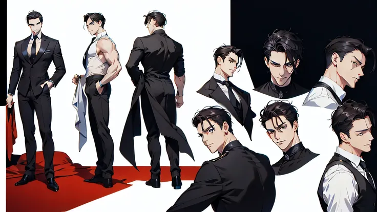 (absurdres, highres, ultra_detailed) 1_male, adult, 35_years_old, handsome, tall_muscular_guy, broad_shoulders, finely_detailed_eyes + detailed face, black_eyes, AND black_hair,very_short_hair, hair_slicked_back , prominent_cheekbones, Wrinkles:1.2, mascul...