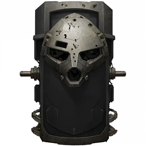 cyber punk large riot Shield with graffiti and damaged part reinforced with metal sheets and scraps, , industrial gears , square shape with a rusty handle on a black background with wiring cable and electric parts , modern style weapons, realistic weapon, ...