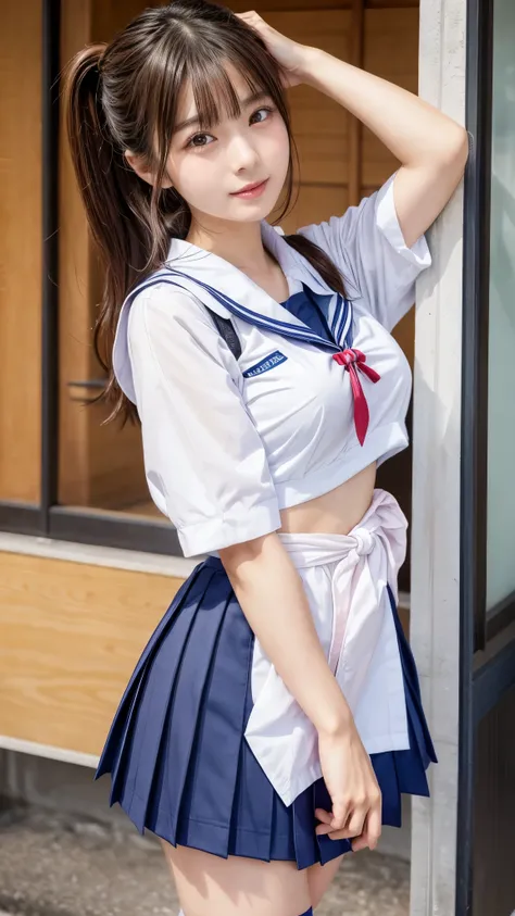 Close up portrait of Japan woman in short skirt, goddess of Japan, Sexy Girl, Japanese Models,Twin-tailed、 Beautiful Asian Girl, a japanese girl, a japanese girl, Chest that looks like its going to burst, Man Japan Woman, Phenomenal cuteness、Boldly open cr...