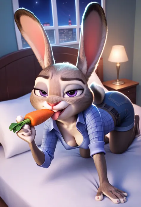 score_9, score_8_up, score_7_up, score_6_up, cinematic,natural skin texture, hyperrealism, professional photography, Depth of field, bokeh, photorealistic, realistic, female anthro rabbit, zootopia style, judyhopps, half-closed eyes, anthro in heat, detail...