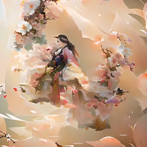  flowing sakura silk, Flowing cherry blossom silk, Blurred dream illustration, Soft Numbers, Blurred dreamy illustration, Onmyoji detailed art, High detail digital, Inspired by Hsiao-Ron Cheng, Beautiful digital illustrations, Surreal Waizi Flowers, Cherry...