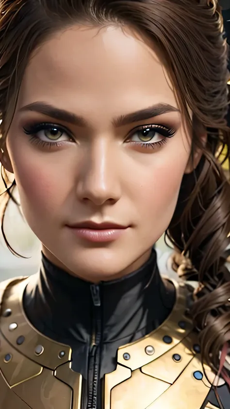 ((face close-up))､a woman stands in front of a group of robots, portrait of a steampunk woman, synthesis, beautiful android woma...