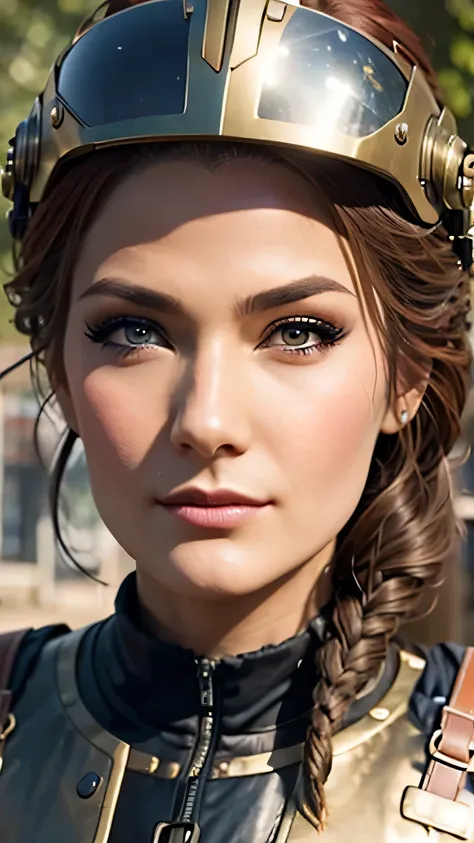 ((face close-up))､a woman stands in front of a group of robots, portrait of a steampunk woman, synthesis, beautiful android woma...