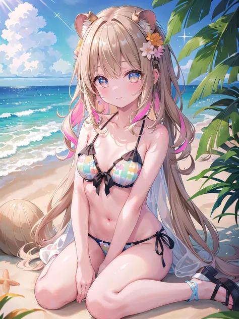 ((8k, Highest Quality, Masterpiece: 1.3)), Ultra High Resolution, (1 Girl, 独奏), (Color Changing Eyes, Super Detailed, Expressive Sparkle, Sparkling, Glowing Eyes), Highly Detailed Eyes, Highly Detailed Face, Random Hair, ((Pastel Colors)), Bikini version o...