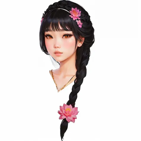 there is a woman with a flower in her hair, detailed face of a asian girl, female with long black hair, girl with black hair, lotus floral crown girl, cambodia girl, asian girl with long hair, cambodia woman, young cute wan asian face, a young asian woman,...