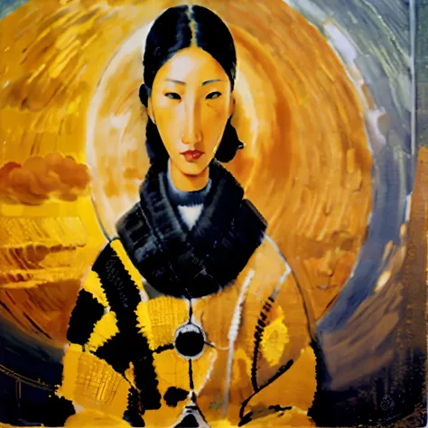 Yellow sun, sky and woman、Can be viewed