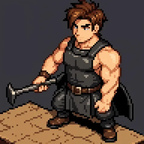 a 16 bit pixel blacksmith. full body. masculine.