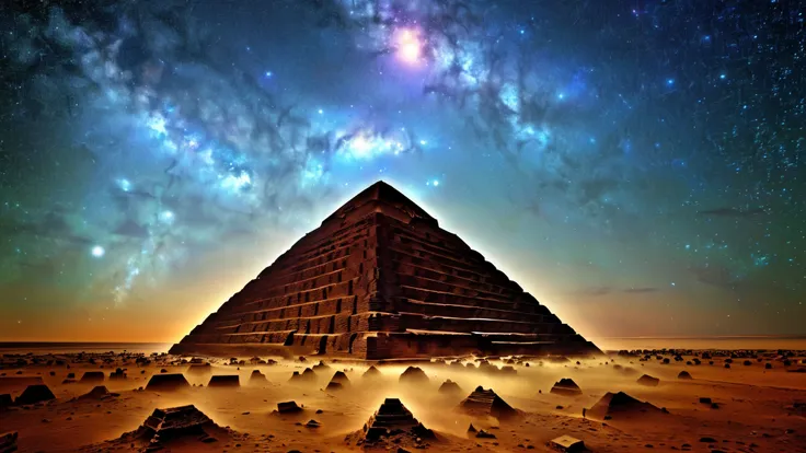 an ancient pyramid floating in an infinite universe. the stars on the pyramid are sparse. masterpiece, sharp, ultra detailed, 8k...