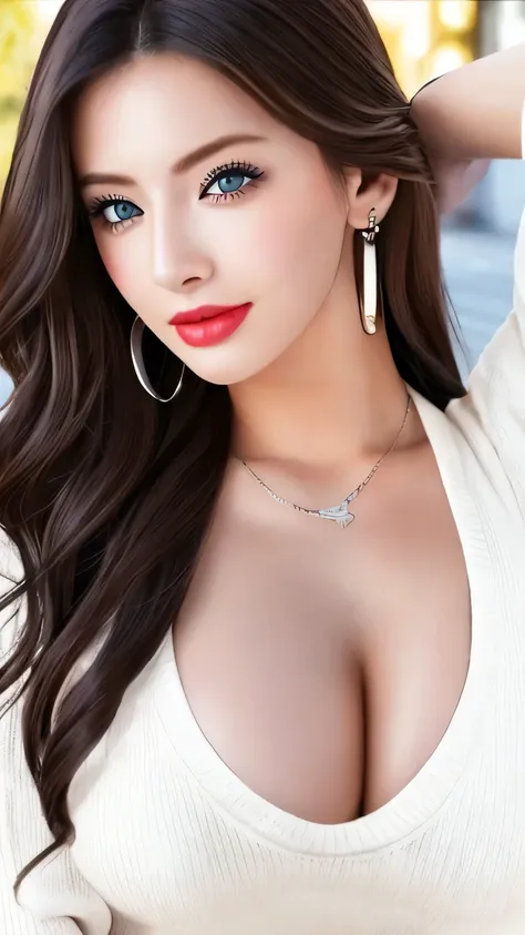 Canon RF85mm f/1.2,masterpiece,Highest quality,超High resolution,VC,Beautiful urban female college student、masterpiece、light makeup、Red lips、Silver Hair、Disheveled long hair、Background of the cityscape、beautiful、elegant。 Extremely fine detail、Master Works、A...