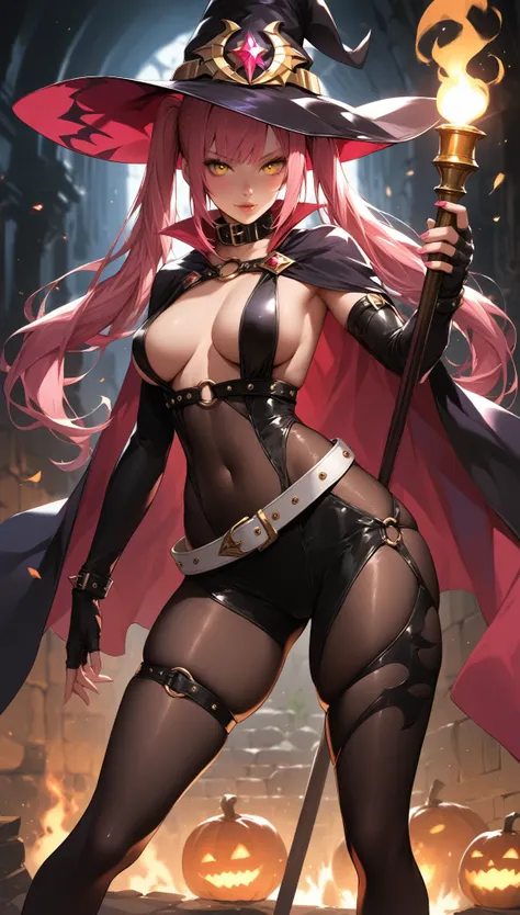 score_9, score_8_up, score_7_up, score_6_up, dark theme，sinozick style，
BREAK
jun_(navigavi) ,original ,commentary_request, highres, translation_request ,1girl,breasts,(bodystocking,covered_navel:1.3) ,dress,dungeon,gloves,hat,long_hair,partially_fingerles...