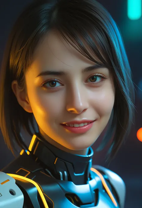 Detailed portrait cyberpunk (sks women) (20 year old sks women), Futuristic neon reflective clothing, sf, Robot parts, Ismail Inceoglu, Dragan Bibin, Hans Thoma, Greg Rutkowski, Alexandros Pilomaris, Necro, René Margit, An illustration, Perfect Face,  (sho...