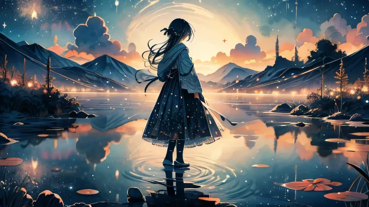 high resolution, (masterpiece:1.4), Ultra Detailed, One Chico, View from above, space, floating，Anime Anime Wallpaper，You can see the sky and the stars.，Universe sky。Screenwriter Xin Haicheng， Anime Art Wallpaper 4K， 4K Anime Art Wallpapers， Anime Art Wall...