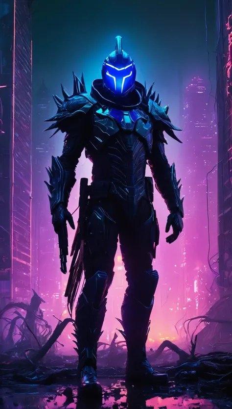 **"A breathtaking, cinematic science fiction portrait of the *Void Stalker*, a spectral, non-human figure entirely masked by a smooth, featureless obsidian-black helm. The mask reflects no light, giving it an eerie, void-like presence. From where his eyes ...