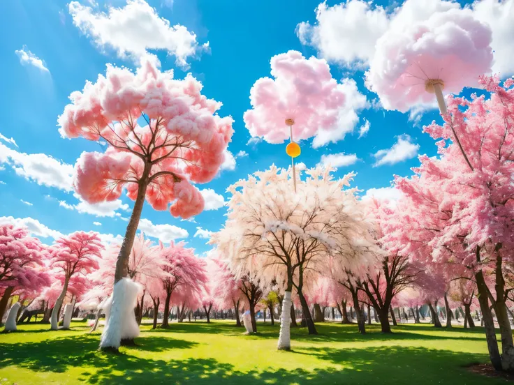 1girl, cute candyland, cotton candy sky, whimsical mushroom forest, colorful candy trees, lollipop plants, marshmallow clouds, bubblegum grass, gummy bear path, chocolate river, (best quality,4k,8k,highres,masterpiece:1.2),ultra-detailed,(realistic,photore...