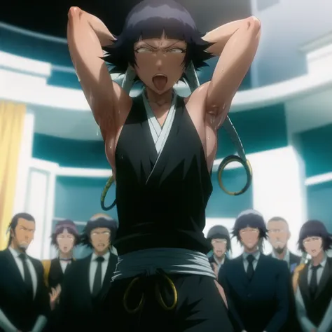 ( Animation screenshots:1.1), thin, Nipple exposure, 1 female, Solitary, Black Hair, Side breast,eternal, short hair with long locks, Japanese clothing, Hip vents, No underwear,short hair, Small Breasts, (White eyes:1.1),No eyeballs, Also available in bla...
