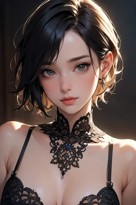 Highest quality, Realistic, photoRealistic, Award-winning illustrations, (Intricate details: 1.2), (Subtle details), (Intricate details), (Cinematic Light, Super sexy short hair super girl