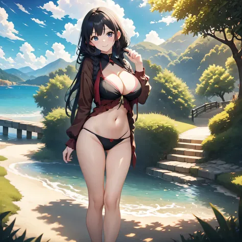 (masterpiece, Highest quality:1.2), girl, Alone in a bikini with big breasts。In the background sea