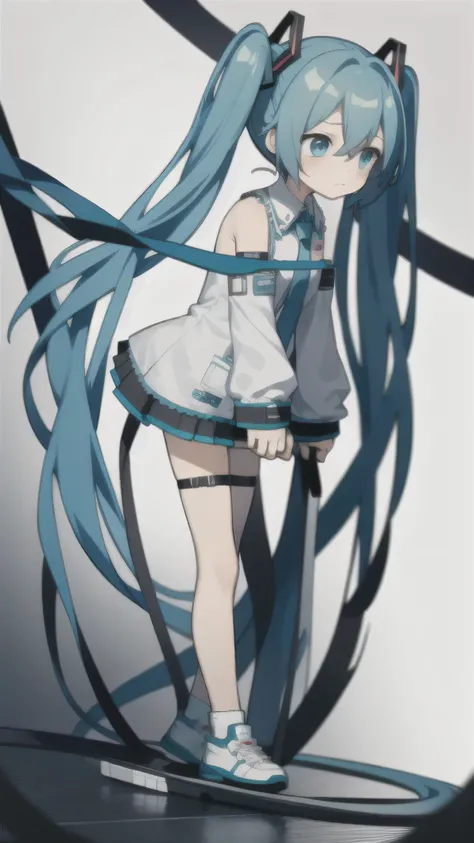 masterpiece, Highest quality, Little, 1 girl,  Miku, hatsune miku, (whole body), Pure white background,Vivid,clearly,Sad face,Are crying