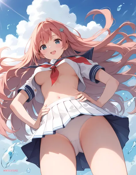 score_9, score_8_superior, score_7_superior, masterpiece, best quality, absurdres, high_fidelity, vibrant, sauce_anime, (rating_explicit:1.1), masterpiece, Highest quality, Cute girl, Adorable, Long hair, standing, hands on hips, open your legs wide. sailo...