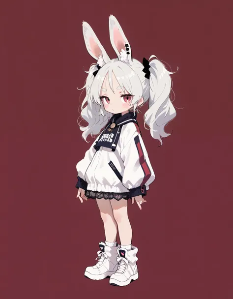 solo,1girl\(fluffy white clothes, rabbit ear, long white hair, chibi,full body\), break ,quality\(8k,wallpaper of extremely deta...