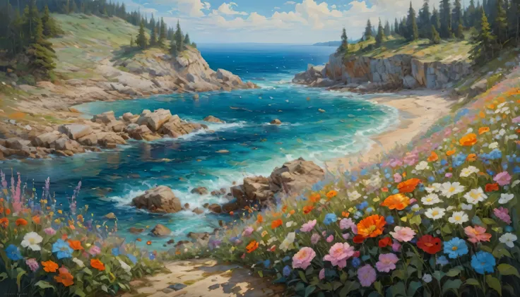 Sea of Flowers, By Michal Kaltz, best quality, masterpiece, representative work, Official Art, professional, Extremely complex and detailed, 8K