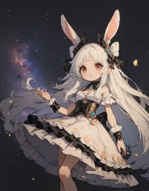 solo,1girl\(human,cute,kawaii,small kid,age of 10,(white hair:1.7),(very long hair:1.7),bangs,(ear\(fluffy white bunny-ear\):1.4...