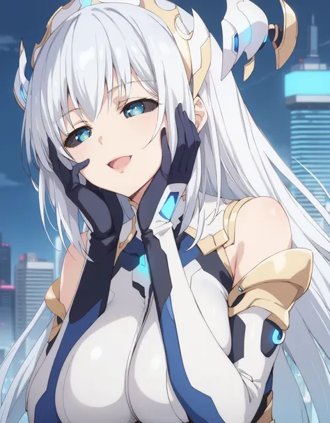 score_9, score_8_up, score_7_up, source_anime, masterpiece, best quality, extremely detailed, 1girl, milf, solo, origami tobiichi, (huge breasts), ((((white hair), very long hair, bangs, black sclera, blue eyes, half-closed eyes))), blue lips, (((blue plug...