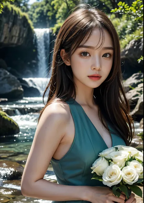 best quality,4k,8k,highres,masterpiece:1.2,ultra-detailed,realistic:1.37,portraits,colorful,soft light,Korean girl,Victoria waterfalls,flowing hair,beautiful detailed eyes,beautiful detailed lips,longeyelashes,natural beauty,fresh and vibrant, Waist Patch ...